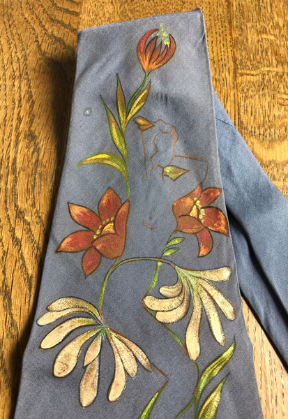 Rare Stunning Original 1940s Hand Painted Swing Tie By California Exotics