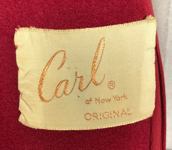 Incredible Rare Original 1940s Vintage Red Double Breasted Princess Coat By Carl Of New York