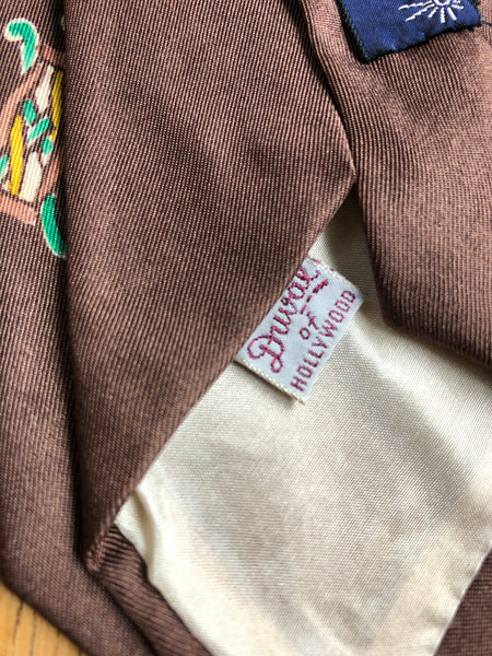 Original Late 1940s Chocolate Brown And Green Silk Swing Tie By Duval Of Hollywood