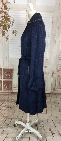 LAYAWAY PAYMENT 2 OF 2 - RESERVED FOR HOLLY - PLEASE DO NOT PURCHASE - Original 1940s 40s Volup Vintage Blue And White Atomic Fleck Belted Gabardine Coat