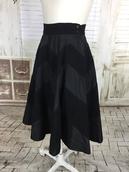 Original 1940s Black Wool And Taffeta New Look Skirt Suit With Chevron Stripe Skirt By Junior House USA