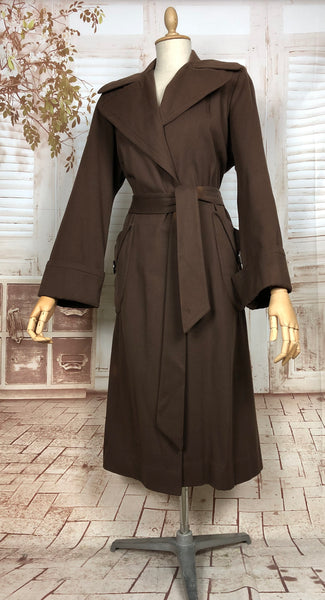 Wonderful Original 1940s Vintage Chocolate Brown Belted Wool Gabardine Princess Coat