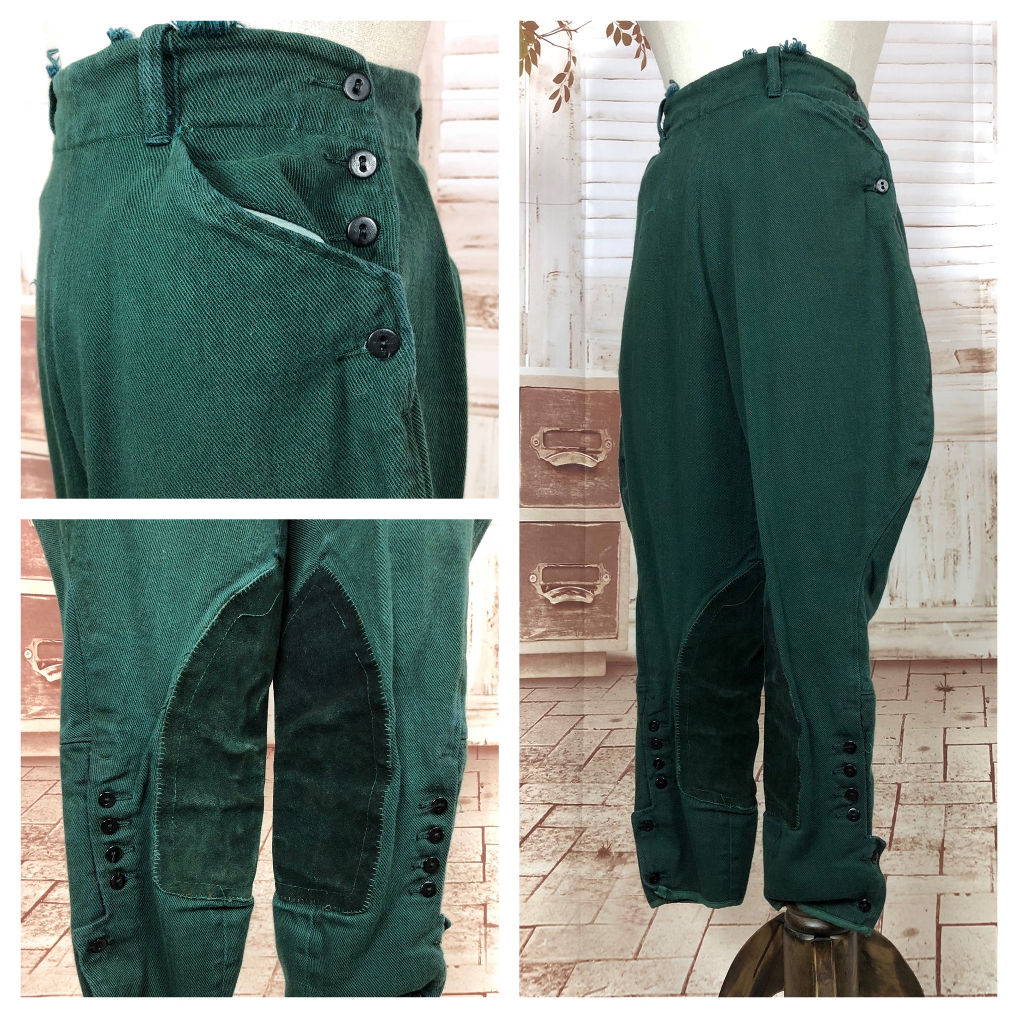 LAYAWAY PAYMENT 1 OF 3 - RESERVED FOR MAIKEN - Fabulous Original 1940s 40s Vintage Forest Green Riding Jodhpurs By Kerrybrooke