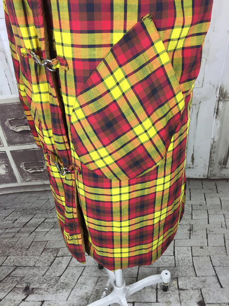 Original 1950s Vintage Mustard Yellow And Red Plaid Thermo Jac Padded Jacket