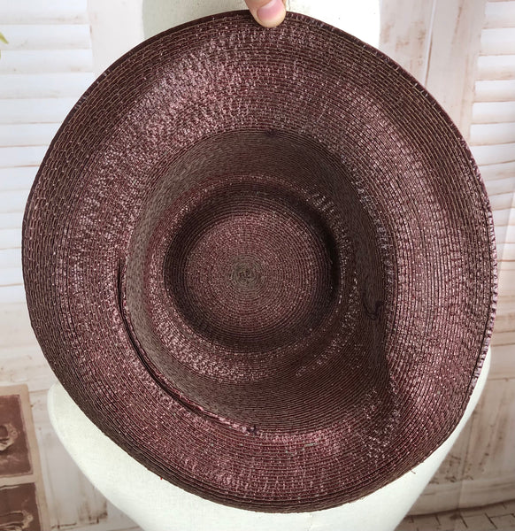 Original 1940s 40s Vintage Burgundy Cellophane Straw Trilby Hat
