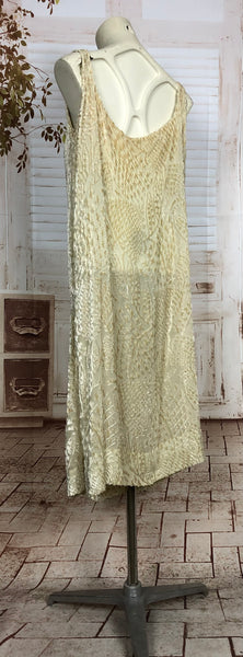 Exquisite Rare Original 1920s Vintage Cream Devoré Velvet And Embroidered Flapper Dress