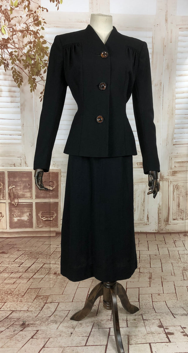 Original Vintage 1940s 40s Black Wool Suit With Geometric Seams And Sh ...