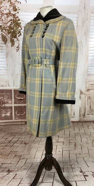 LAYAWAY PAYMENT 2 OF 3 - RESERVED FOR KELLY - Original 1940s 40s Vintage Periwinkle And Yellow Plaid Belted Swing Coat