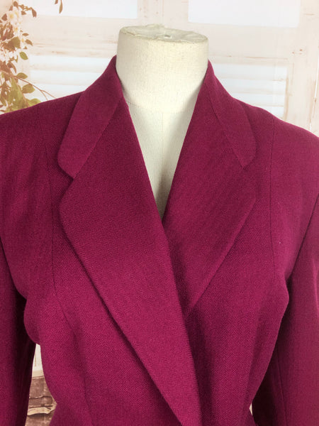 Original 1940s 40s Vintage Fuchsia Pink Skirt Suit With Huge Patch Pockets