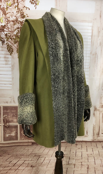 LAYAWAY PAYMENT 1 OF 2 - RESERVED FOR VICKY -Original Vintage 1940s 40s Chartreuse Green Swing Coat With Astrakhan Trim