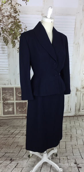 Original 1950s Vintage Lilli Annette Lilli Ann Navy Blue Wool Skirt Suit