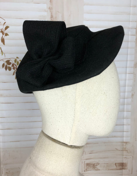 Original 1930s 30s Vintage Black Topstitched Hat