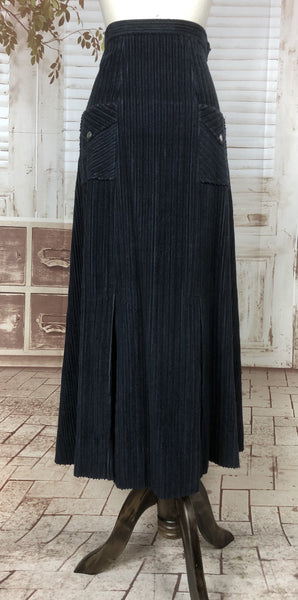 Fabulous 1970s 70s Navy Blue Corduroy Skirt