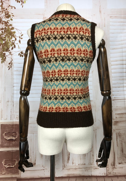 Beautiful Original 1940s 40s Vintage Fair Isle Knit Land Girl Sweater Vest