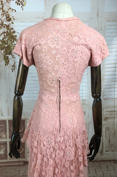 Original Vintage 1940s 40s Pink Crepe And Lace Dress By Adrian