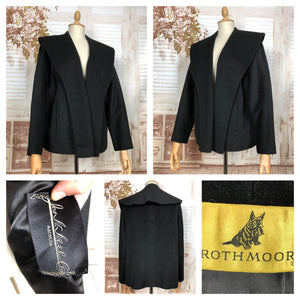 Fabulous Original Late 1940s / Early 1950s Short Black Swing Coat By Rothmoor