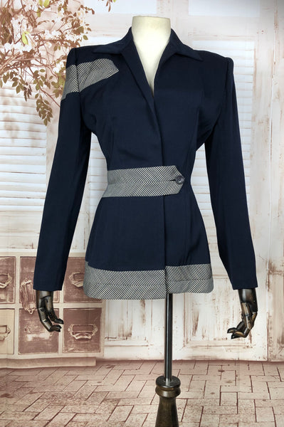 Rare Original 1950s 50s Vintage Navy Blue Lilli Ann Blazer With Wrap Around Arrow Detailing