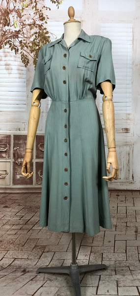 Gorgeous Original 1940s 40s Vintage Pale Blue Gabardine Dress