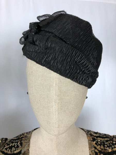 Original 1930s 30s Vintage Pleated Crepe Turban