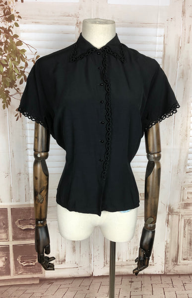 Original 1950s 50s Vintage Black Rayon Blouse