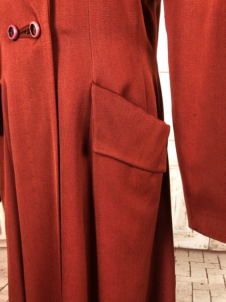 Original 1940s 40s Vintage Rust Red Double Breasted Belt Back Princess Coat