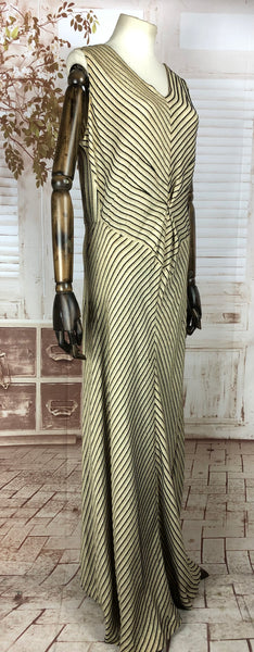 Incredible Sexy Original 1930s 30s Vintage Striped Bias Cut Evening Gown With Fishtail Back