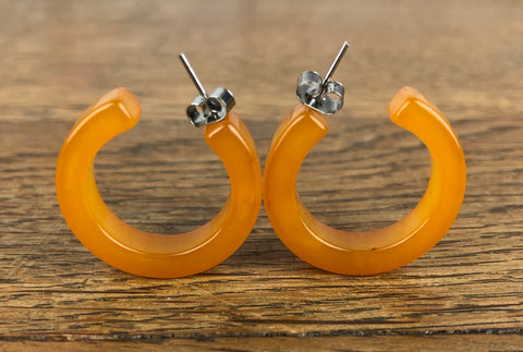 Orange Bakelite Pierced Hoop Earrings