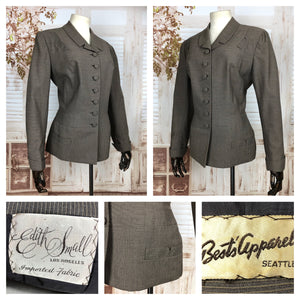 Stunning Original Early 1950s 50s Volup Vintage Taupe Grey Pin Striped Blazer By Edith Small