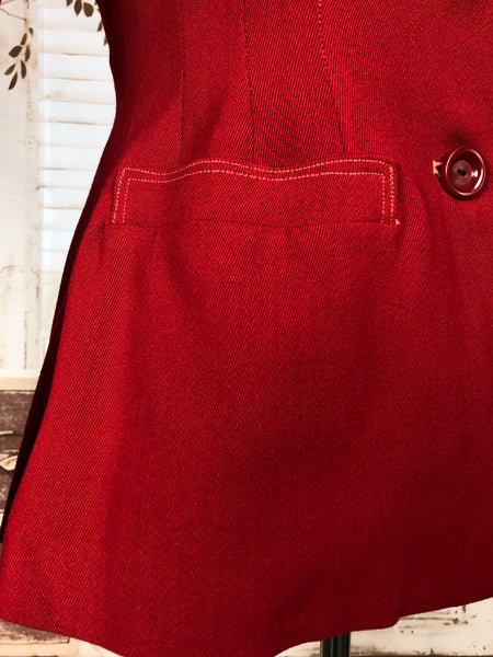 Stunning Original 1940s 40s Vintage Red Blazer With Pocket Details