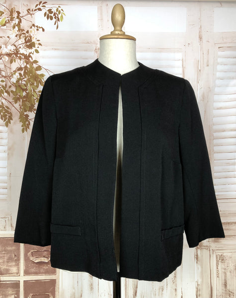 Versatile Original 1950s Vintage Black Collarless Blazer By Pedleys