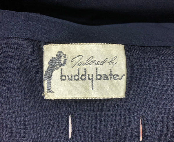 Original 1950s 50s Vintage Navy Blue Suit With Arrow Details and Amazing Collar By Buddy Bates