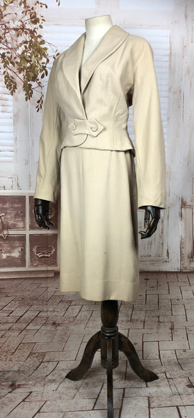 Original Early 1950s 50s Vintage Cream Suit With Unusual Button Fastening By Juliette Fashions