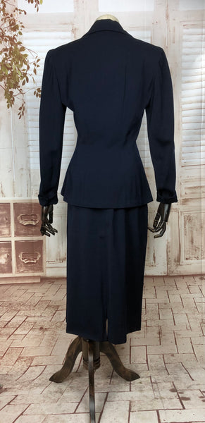 Beautiful Original 1940s 40s Vintage Navy Blue Suit By Vernon