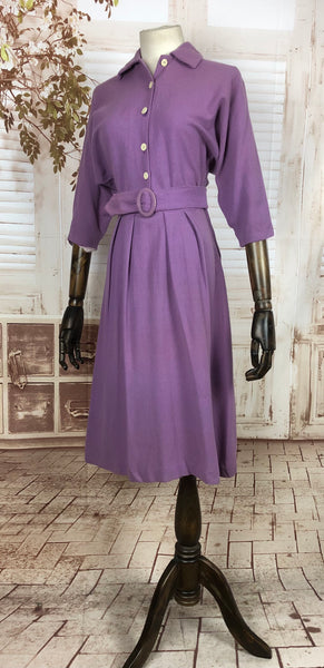 Original Vintage 1940s 40s Lilac Purple Wool Dress