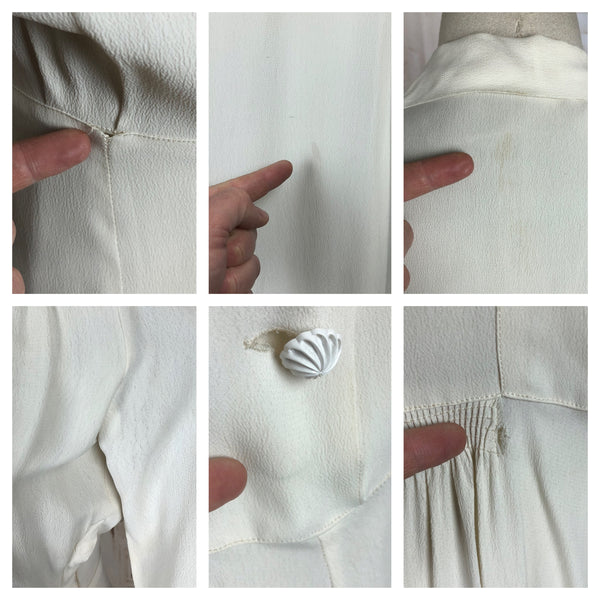 Original Vintage Late 1930s 30s Early 1940s 40s White Crepe Summer Dress