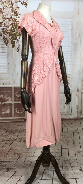 Original Vintage 1940s 40s Pink Crepe And Lace Dress By Adrian