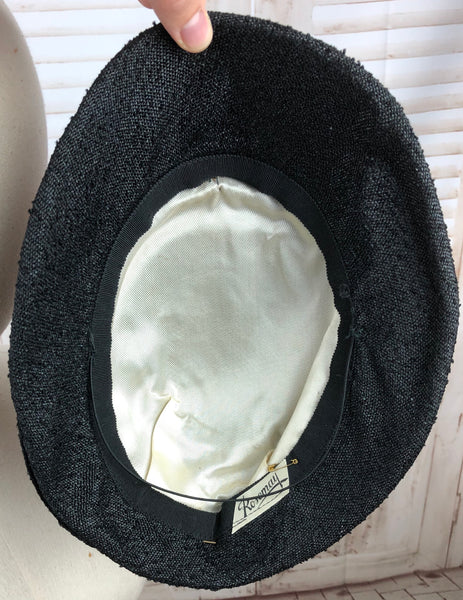 Original 1950s 50s Vintage Black Straw New Look Hat with Feathers