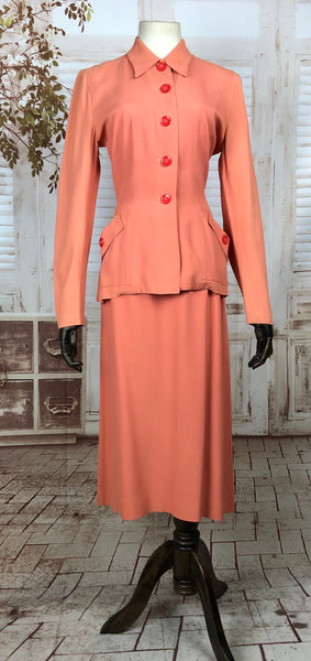 Incredible 1940s 40s Original Vintage Coral Salmon Summer Suit