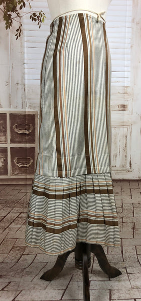 Original Victorian 1890s Antique Brown And Cream Striped Skirt