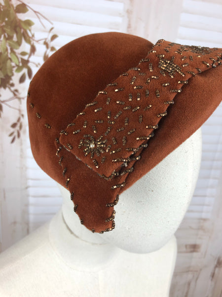 Bronze 1950s 50s Beaded Perched Hat