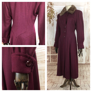LAYAWAY PAYMENT 2 OF 3 - RESERVED FOR AURIANE - Original 1940s 40s Vintage Burgundy Fit And Flare Princess Coat With Fur Collar