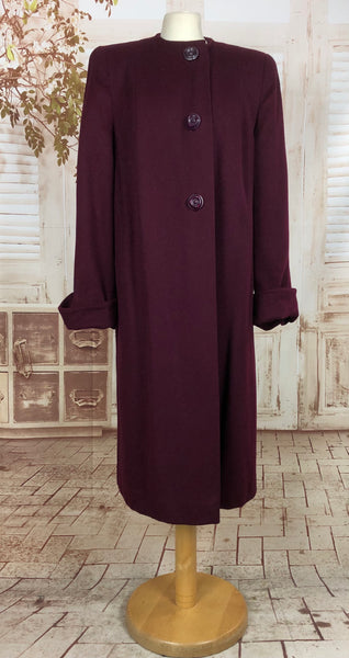 Original Vintage 1940s 40s Plum Purple Wool Collarless Coat By Cobert