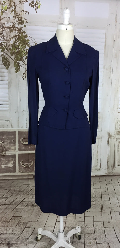 Original 1940s 40s Vintage Navy Blue Linen Summer Skirt Suit By Betty ...