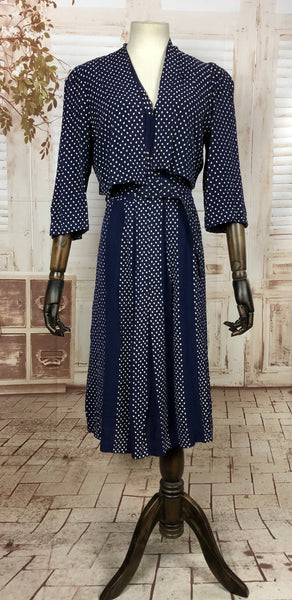 Stunning Original Vintage 1930s 30s Blue Hand Printed Dress Set With Bolero Jacket