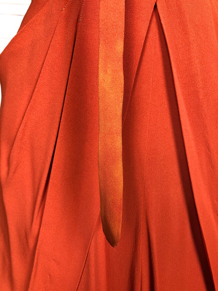 Exceptional Original Late 1930s / Early 1940s Orange Studded Cocktail Dress With Keyhole Detail