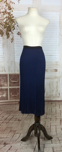Original 1930s 30s Vintage Volup Navy Blue Ribbed Knitwear Skirt