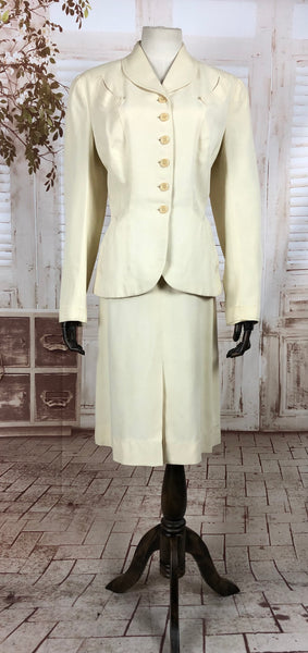 Original 1940s 40s Vintage Off White Cotton Summer Suit With Circular Accents