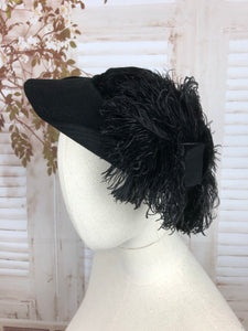 Black Edwardian 1910s Hat With Ostrich Feather Decoration