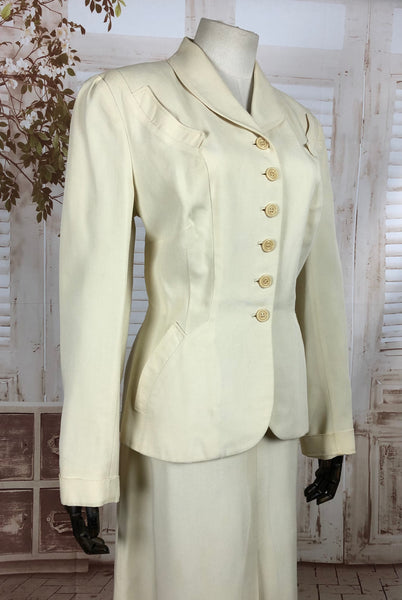 Original 1940s 40s Vintage Off White Cotton Summer Suit With Circular Accents