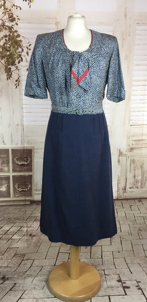 LAYAWAY PAYMENT 2 OF 2 - RESERVED FOR KAREN - PLEASE DO NOT PURCHASE - Original 1940s 40s Vintage Navy Airforce Blue Wool And Rayon Dress With Cropped Jacket Suit